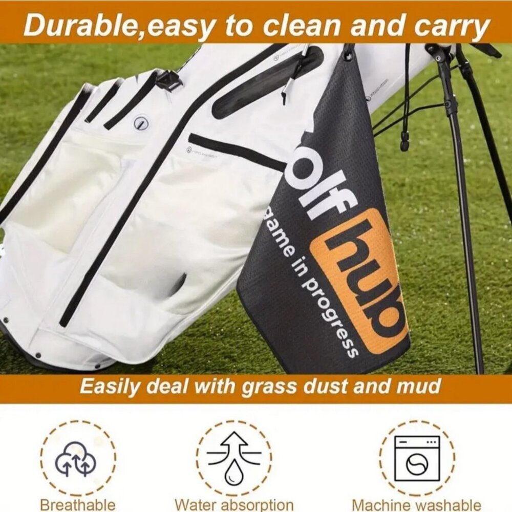 Golf Hub Golf Towel Microfiber Fabric Waffle Pattern Towels Tri-Fold Black Funny - Picture 3 of 6